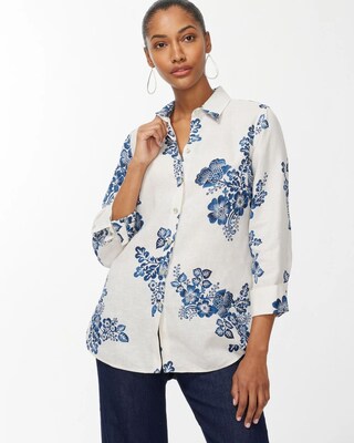 No Iron Linen 3/4 Sleeve Floral Shirt