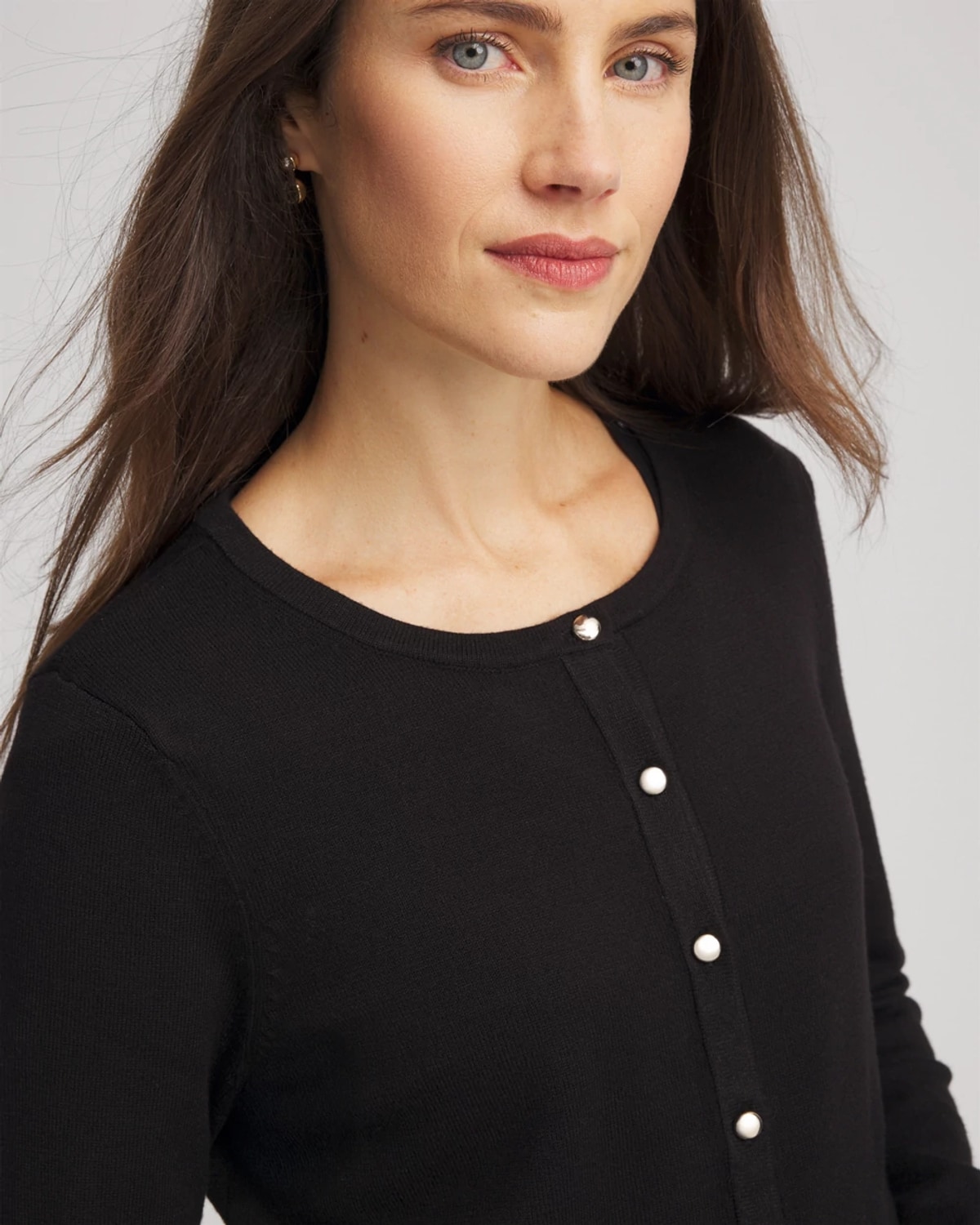 Chico's Ella Crewneck Cardigan Sweater In Black In Black