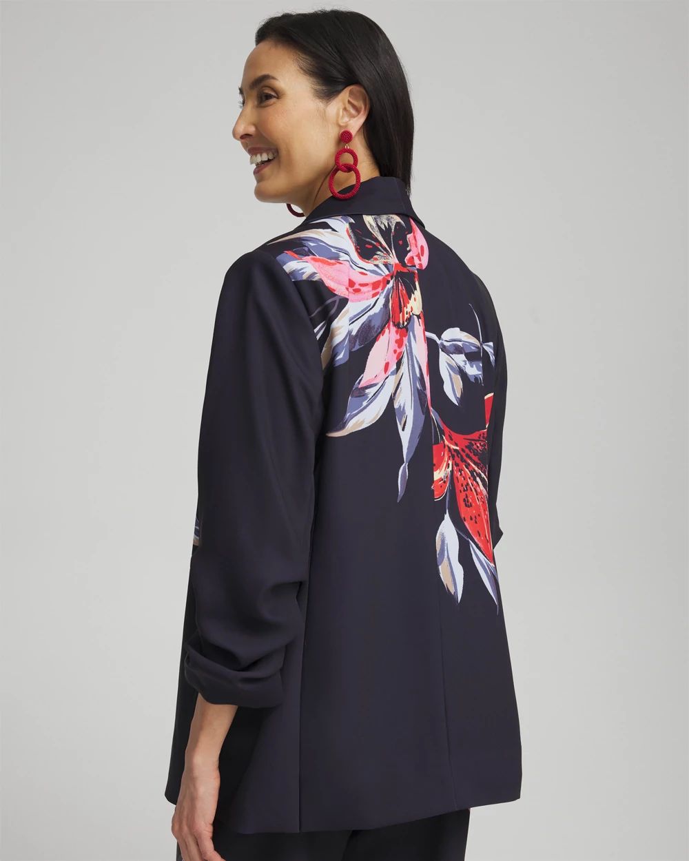 Floral Ruched Sleeve Soft Jacket