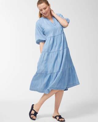 Tencel Puff Sleeve Tiered Dress