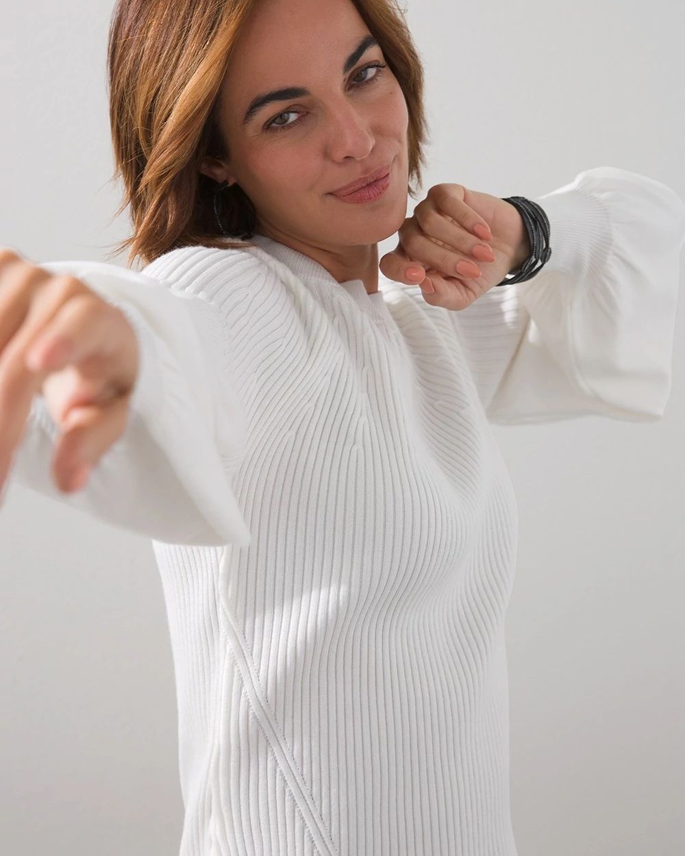 Rib Knit Blouse Sleeve Pullover
