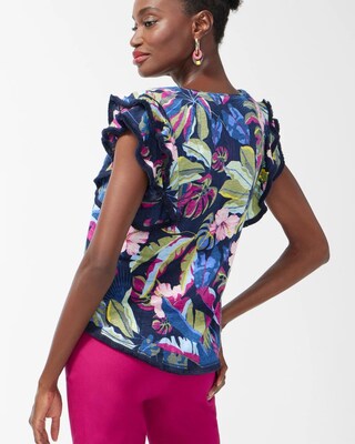 Linen Jungle Print Flutter Sleeve Top
