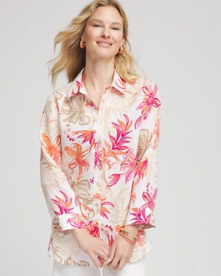 No Iron™ Tropical Floral Linen Shirt click to view larger image.