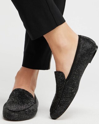 Suede Trim Rhinestone Loafers