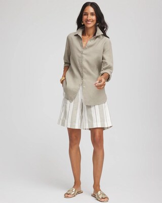 Striped Cotton-Linen Pull-On Utility Shorts click to view larger image.