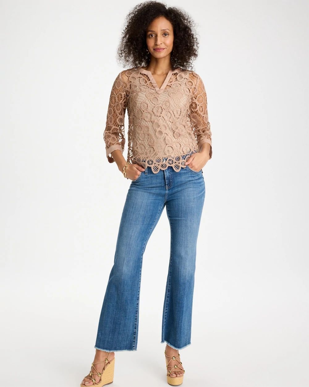 Mixed-Media Medallion Lace Top