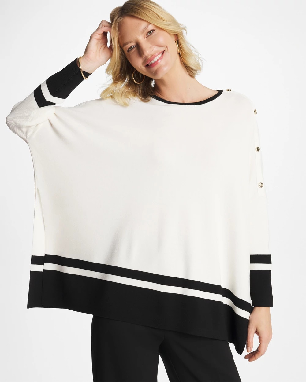 Chico's Button Detail Poncho In White
