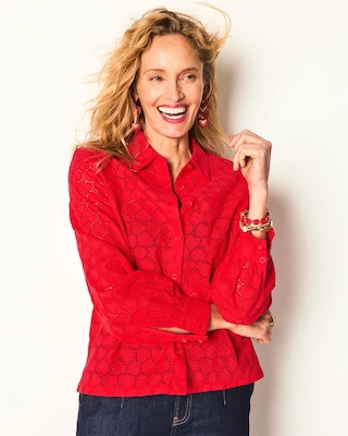 Heart Eyelet Button Down Shirt