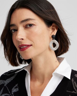 Silver Tone Pavé Drop Hoop Earrings