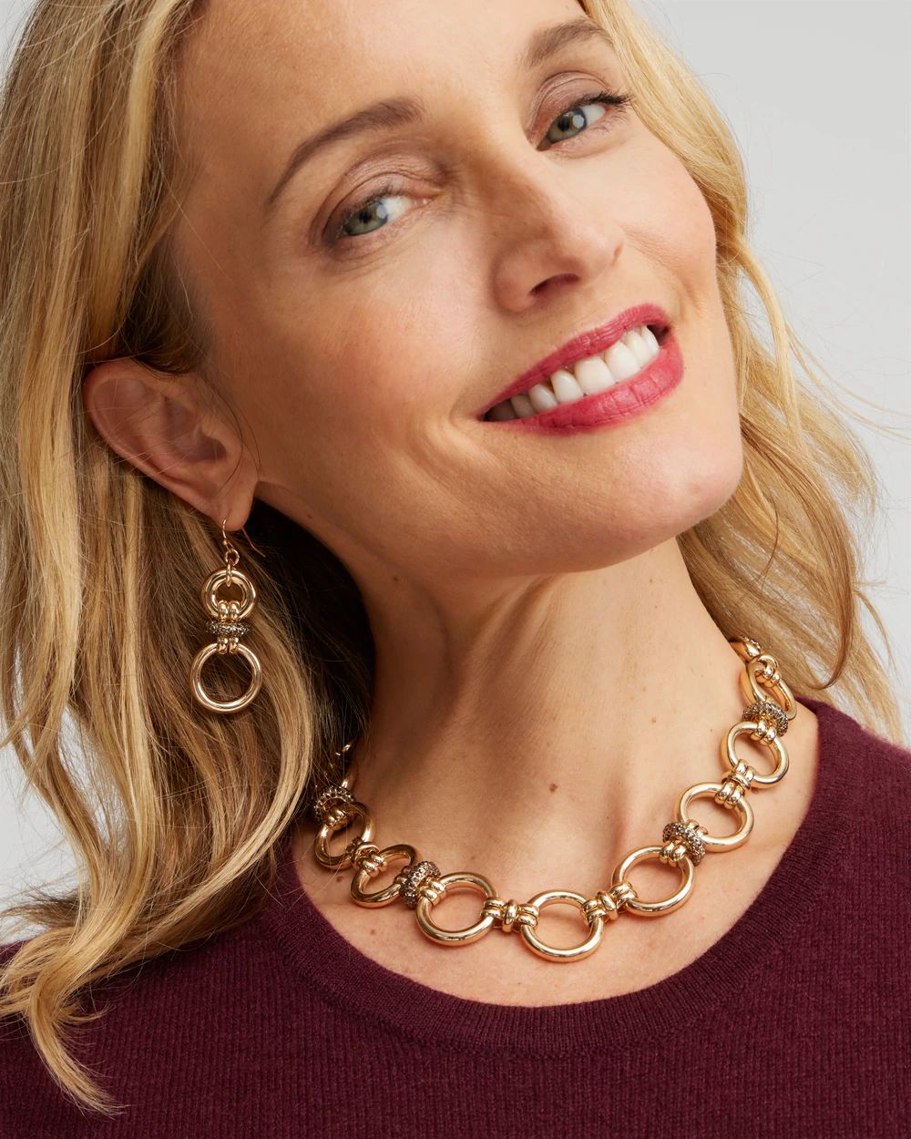 Gold Tone Links Bib Necklace