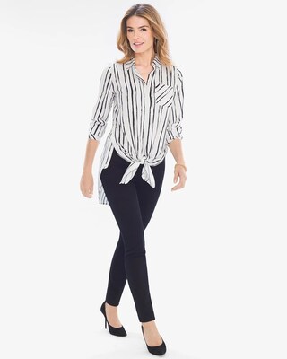 Striped Button Side Tie-Front Shirt