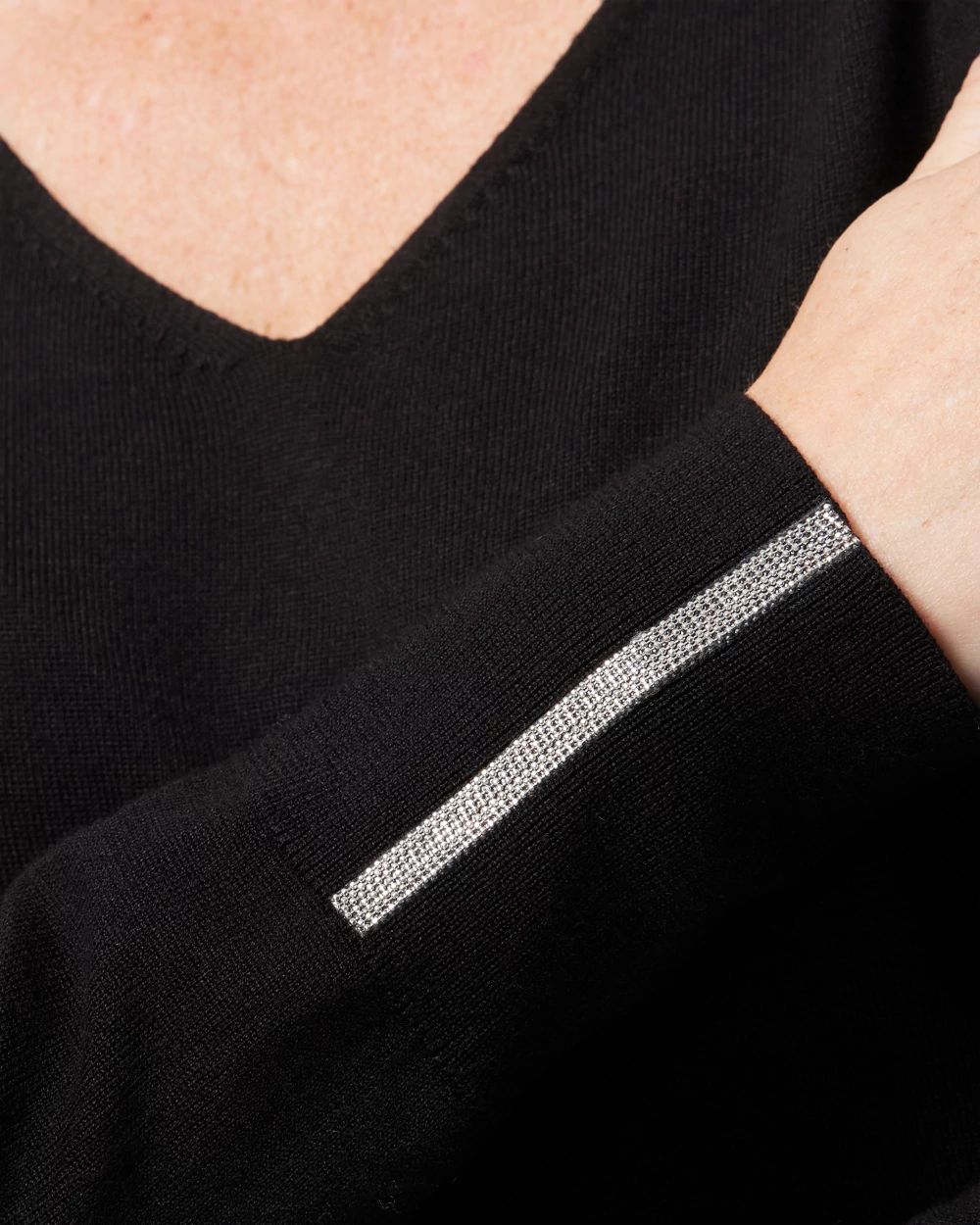 Caviar Trim V-Neck Pullover Sweater