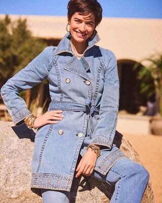 Petite Tailored Whipstitch Denim Trench Coat
