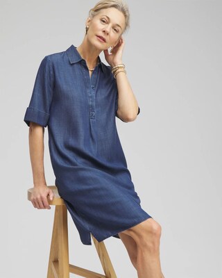 Elbow Sleeve Popover Shirt Dress