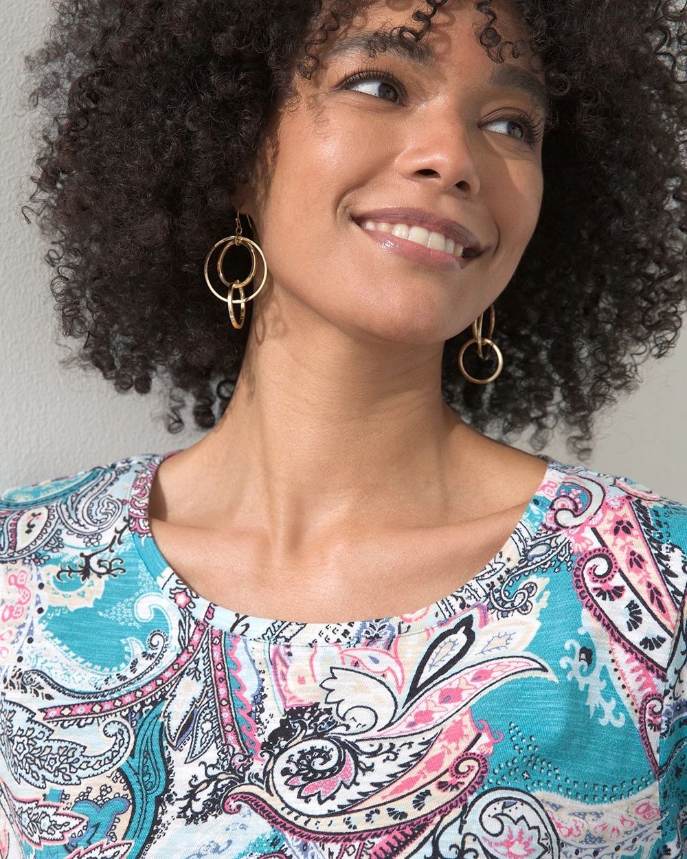 Scroll 3/4 Button Sleeve Slub Tunic