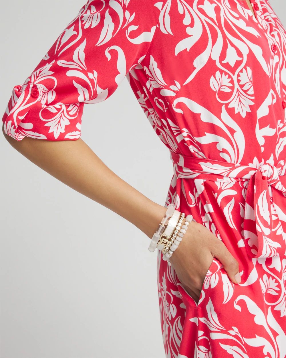 Silk Blend Roll Tab Shirt Dress
