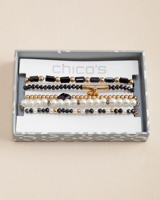 Black Multistrand Stretch Bracelet Set