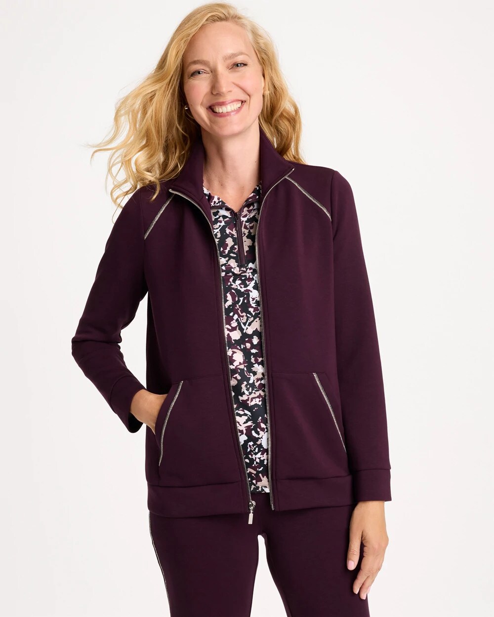 Chico's Scuba Caviar Bead Jacket In Night Bloom