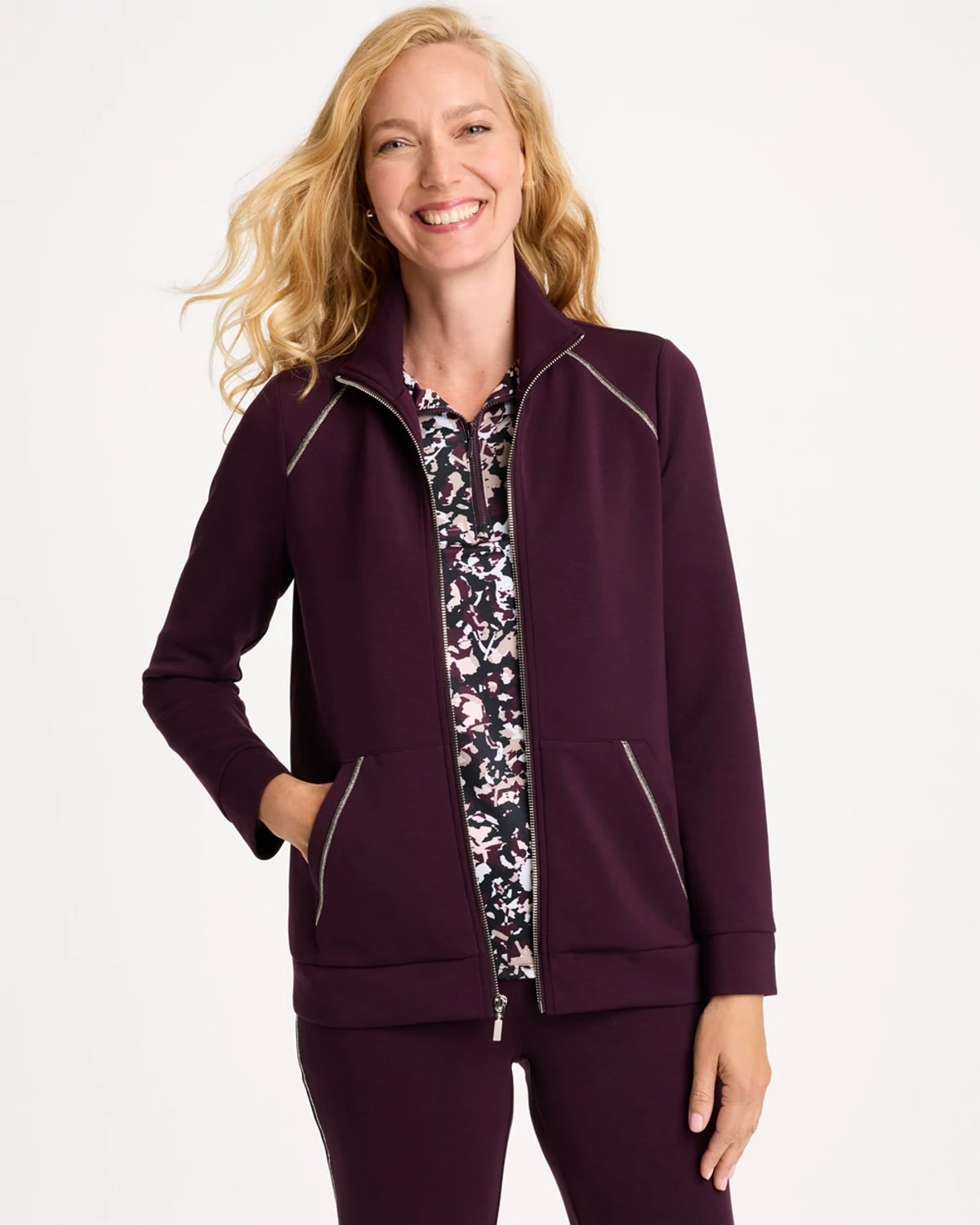 Chico's Scuba Caviar Bead Jacket In Night Bloom