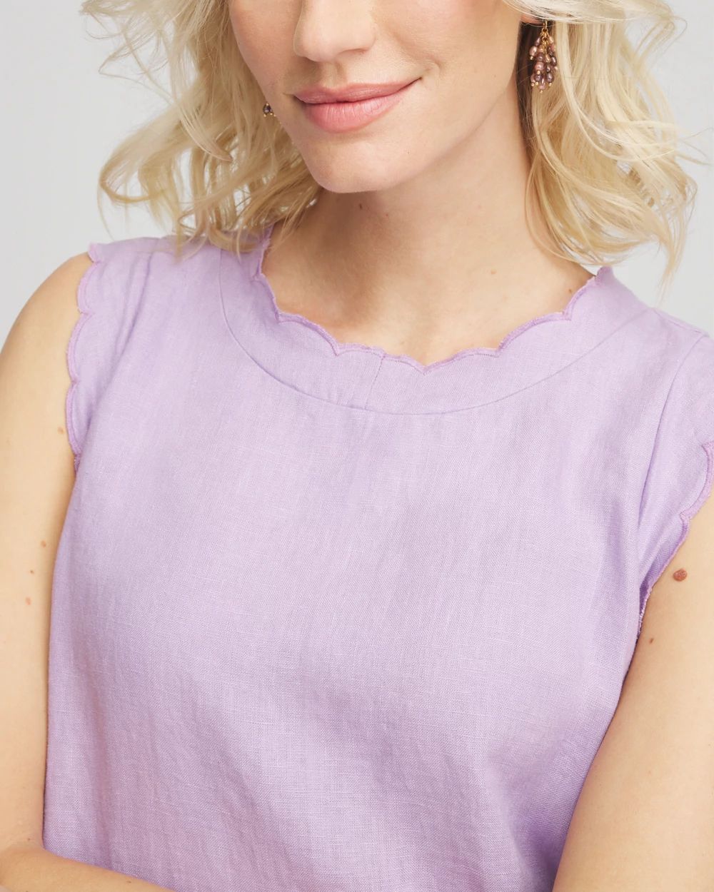 Sleeveless Scalloped Trim Dress
