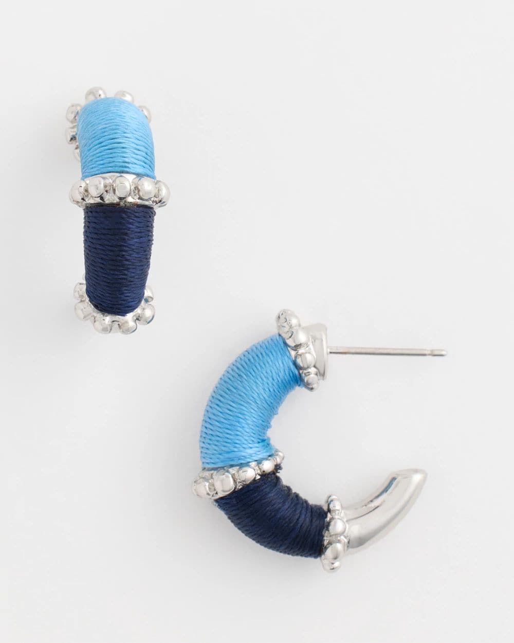 Silvertone Two-Tone Threaded Hoop Earrings