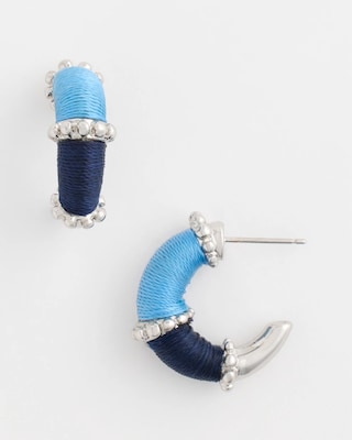 Silvertone Two-Tone Threaded Hoop Earrings