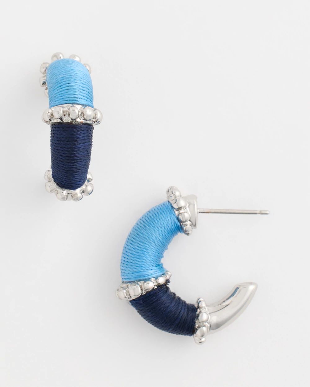 Silvertone Two-Tone Threaded Hoop Earrings