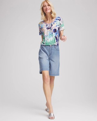 Tropical Nights Sweater-Trim Linen Tee click to view larger image.