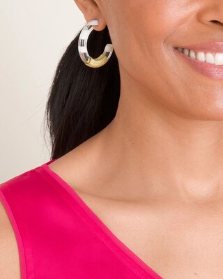 White Striped Hoop Earrings