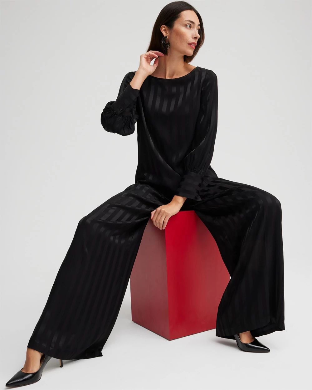 Black Label Pinstripe French Cuff Blouse