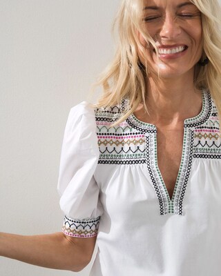 Embroidered Henley Puff Sleeve Tee