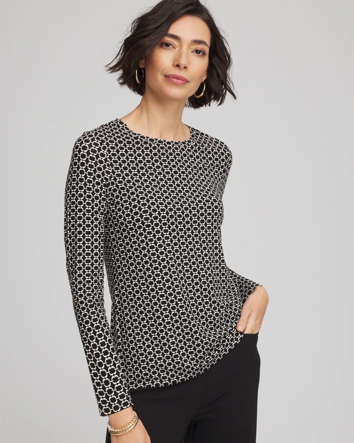 Chico's Touch Of Cool Crewneck Layering Tee In Black