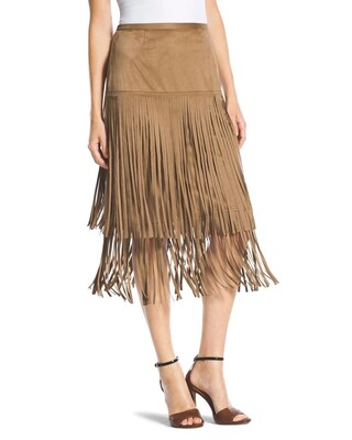 Faux-Suede Fringe Skirt