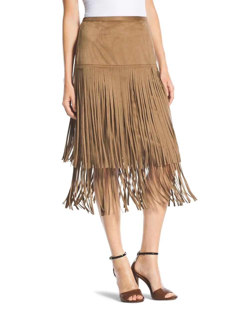 Faux-Suede Fringe Skirt