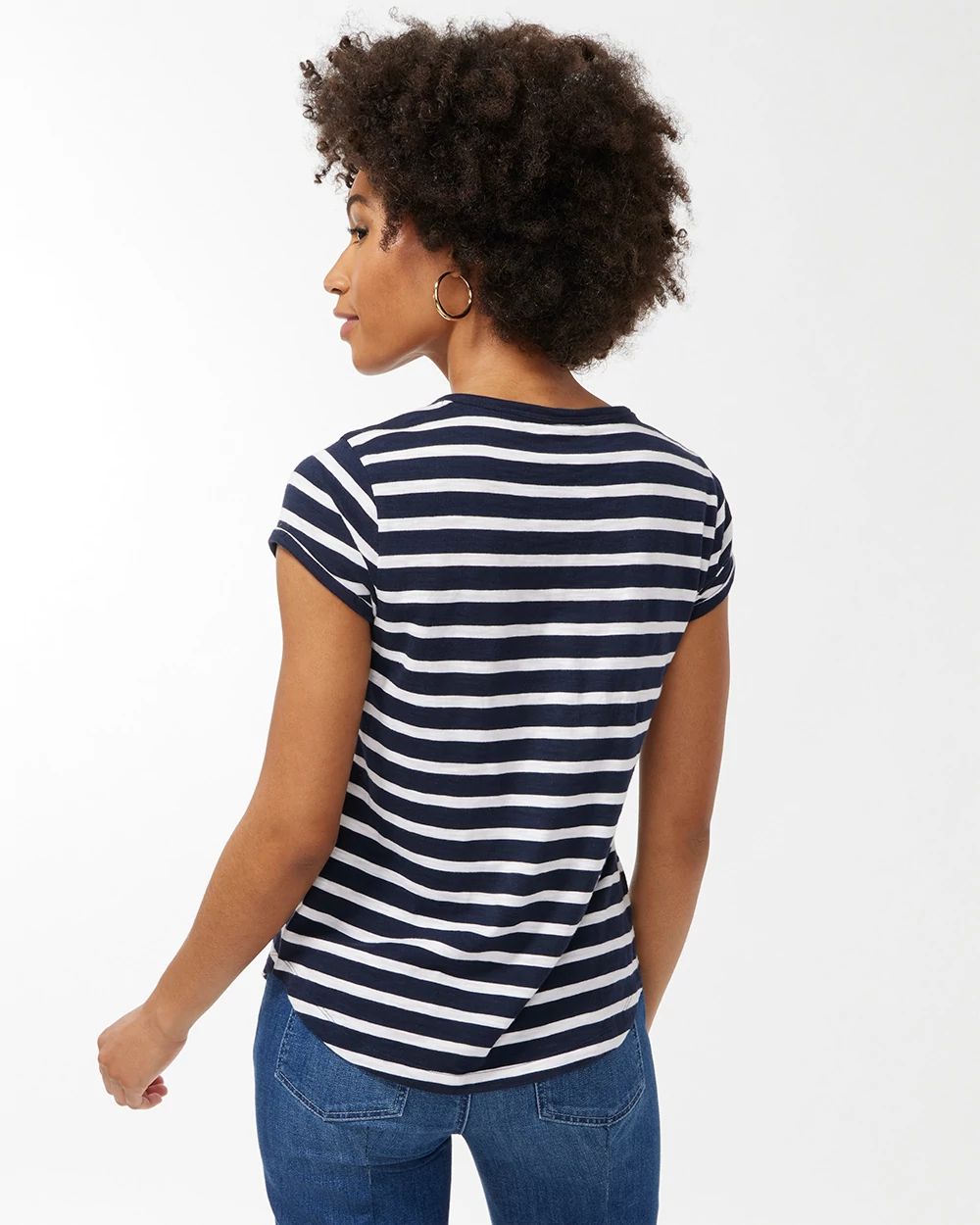 Stripe Cap Sleeve Henley Tee