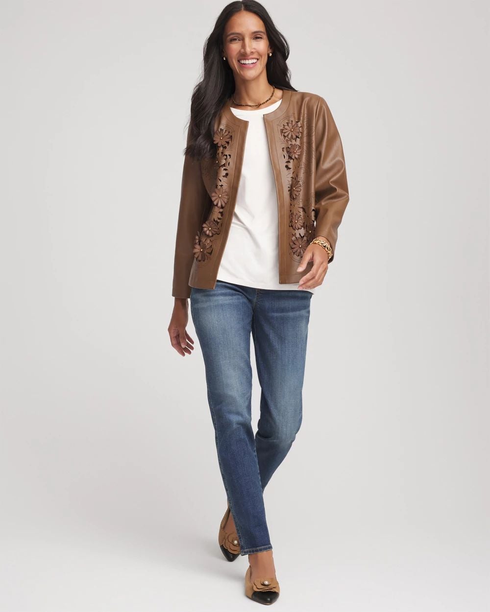 Floral Cutwork Faux Leather Jacket