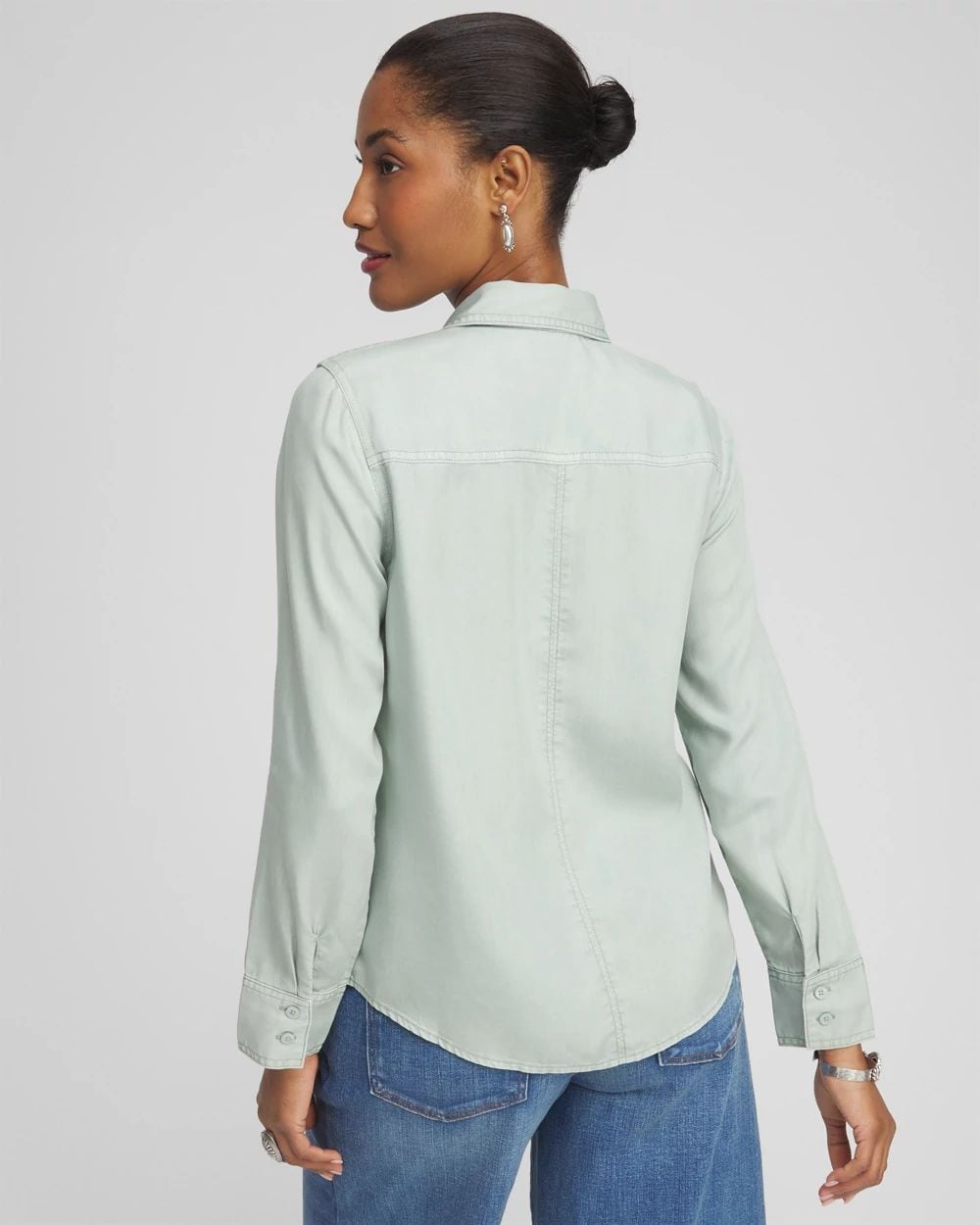 Split Cuff Denim Pocket Shirt