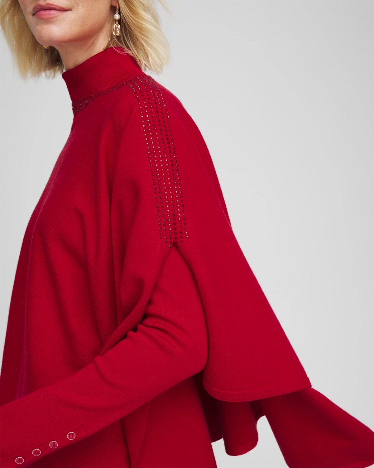Chico's Rhinestone Embellished Poncho In Carmine Red In Red