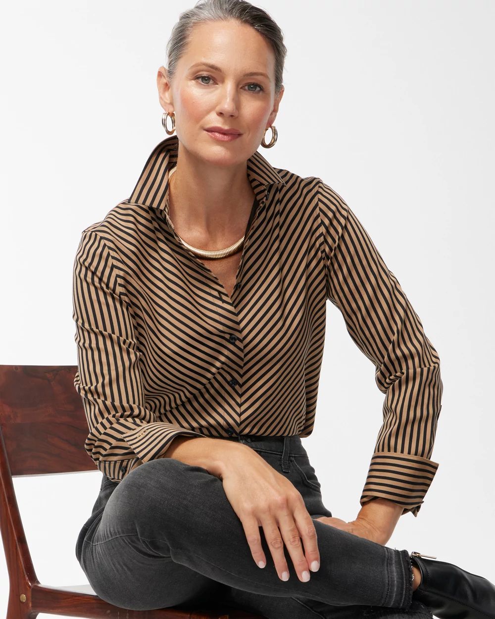 No Iron™ Stretch Black Imperial Stripe Shirt