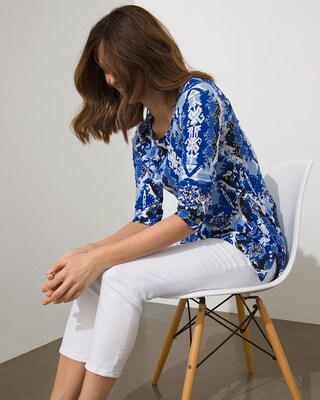 Ikat 3/4 Button Sleeve Slub Tunic