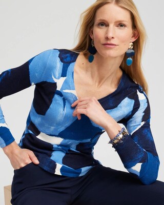 Spun Rayon Abstract V-neck Pullover