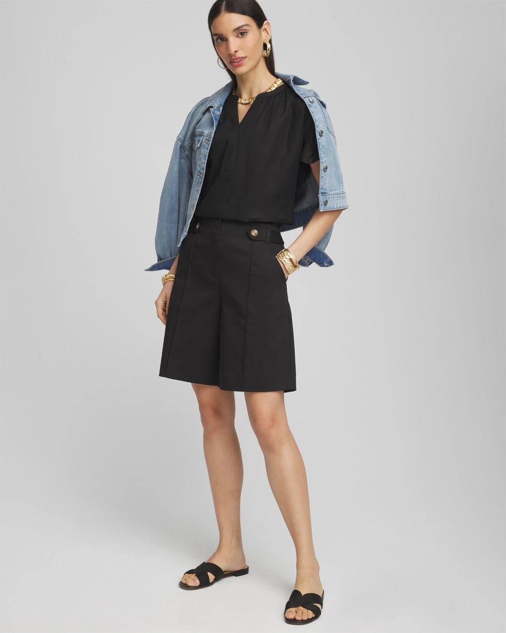 Sateen Tab-Front A-line Shorts click to view larger image.