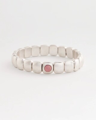 Pink Stone Silvertone Stretch Bracelet click to view larger image.