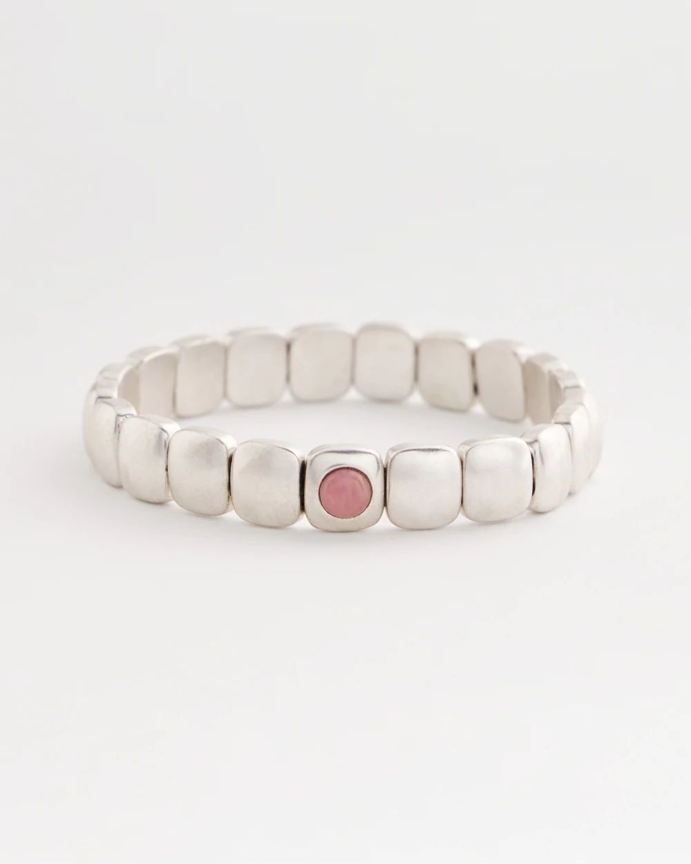 Pink Stone Silvertone Stretch Bracelet