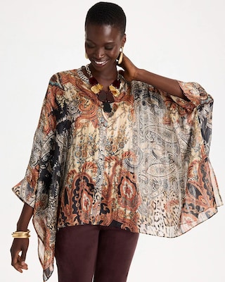 Button-Front Crewneck Cuffed Poncho
