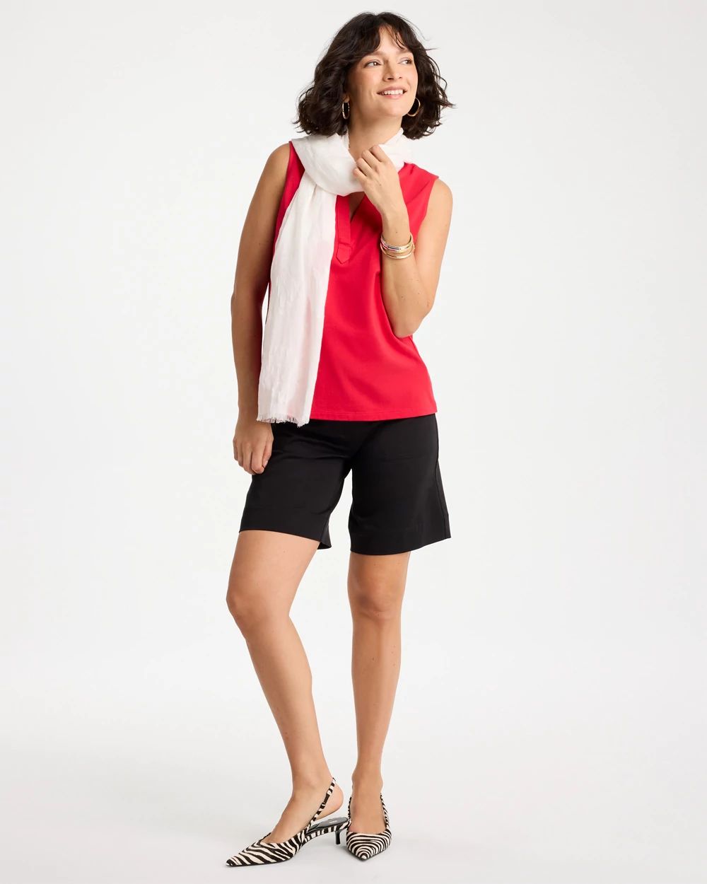 Cotton-Stretch Notch Neck Tank