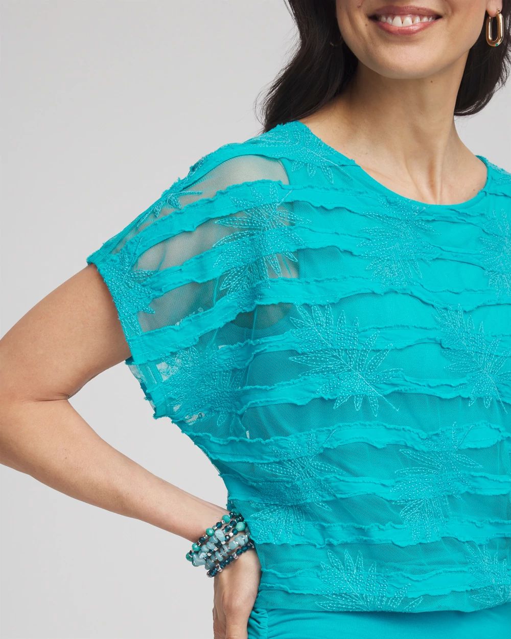 Embroidered Striped Banded Bottom Top