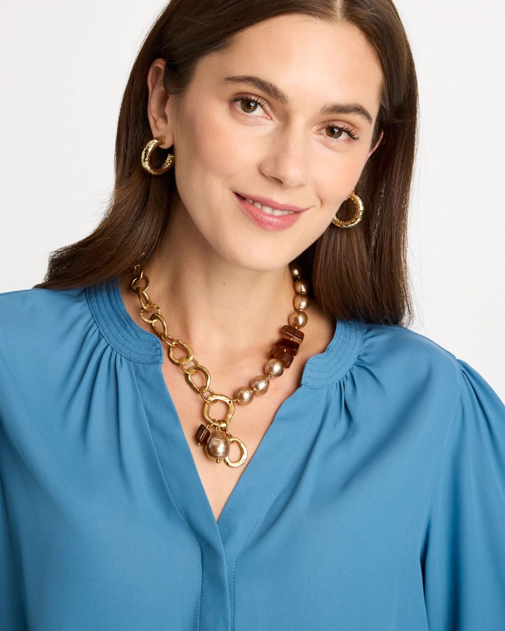 Mocha Faux Pearl Pendant Necklace click to view larger image.