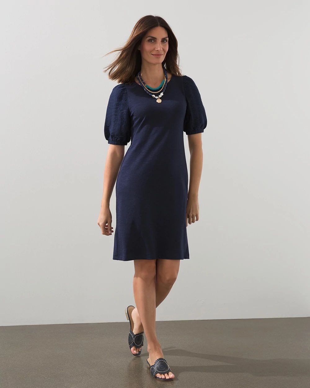 Textured Puff Sleeve Short Dress