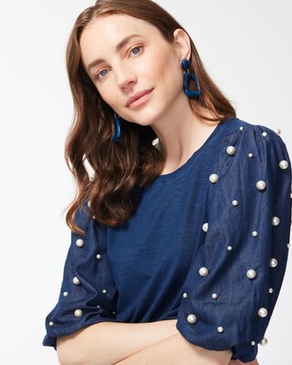 Faux Denim Embellished Tee